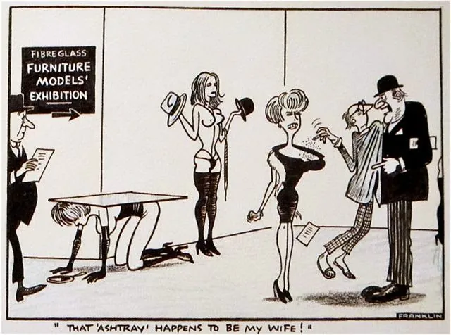 Jones, Allen, ashtray cartoon, Franklin, 1970