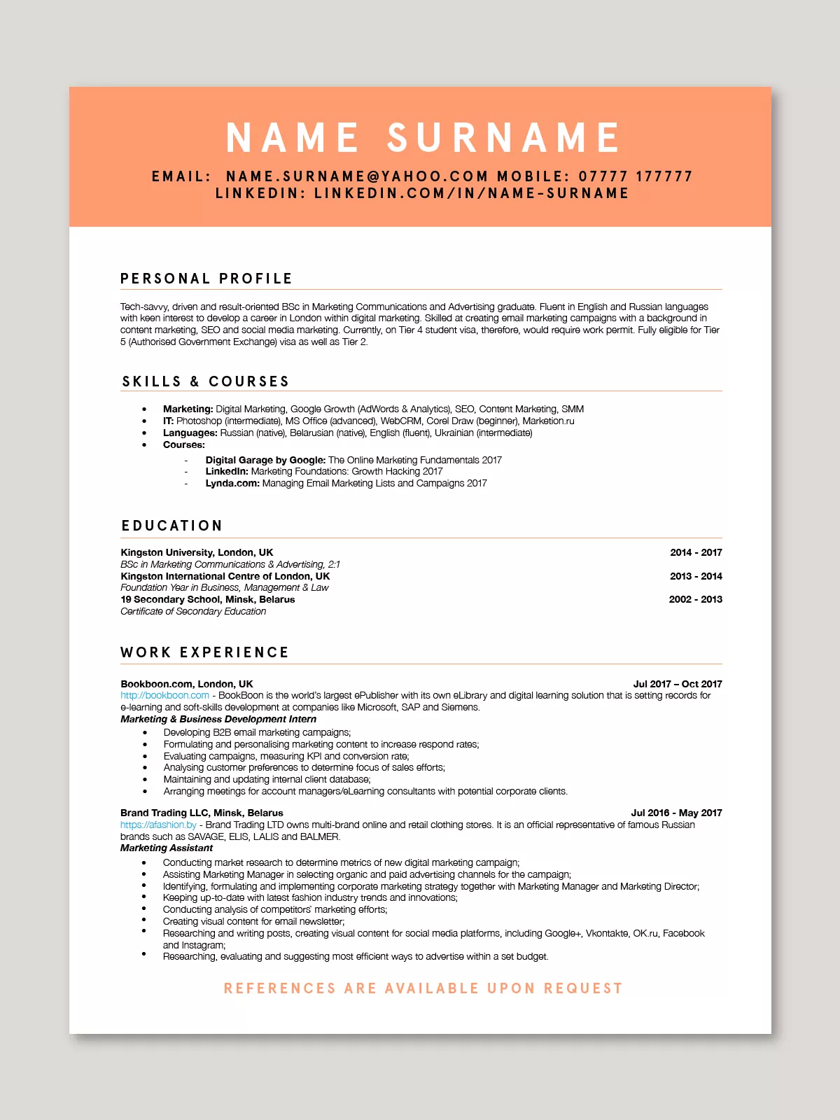 как писать CV на английском